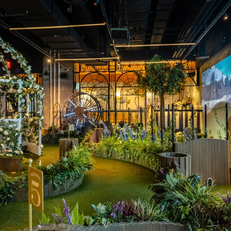 artificial plants installed at crazy golf course