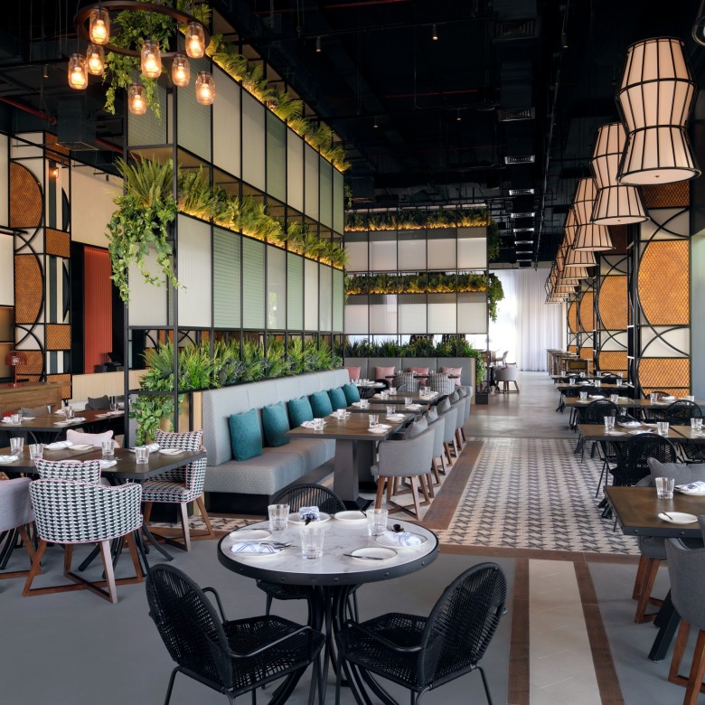 artificial plants installed in a restraunt