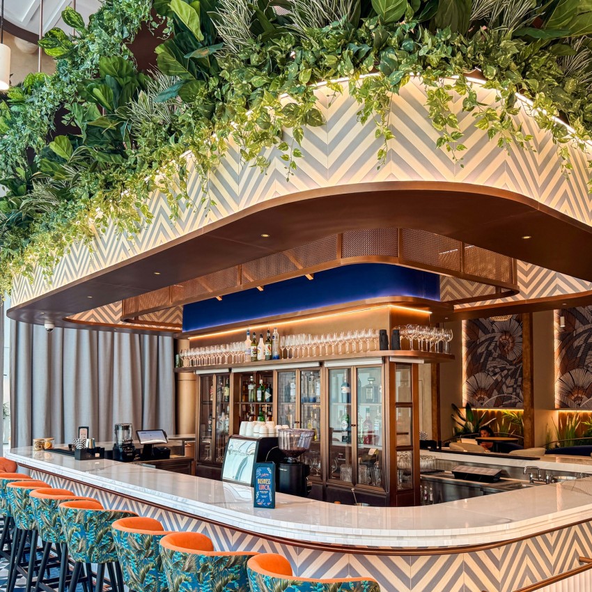 FireSilx artificial greenery installation at Sky Bay Hotel Dubai bar