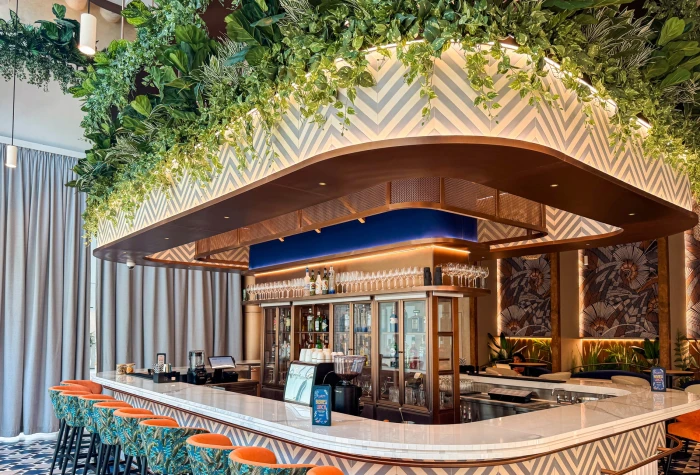 FireSilx artificial greenery installation at Sky Bay Hotel Dubai bar